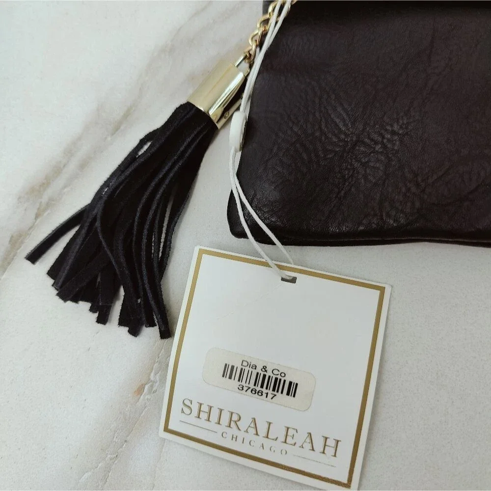 NWT Shiraleah Lauren Black Faux Leather Foldover Tassel Clutch